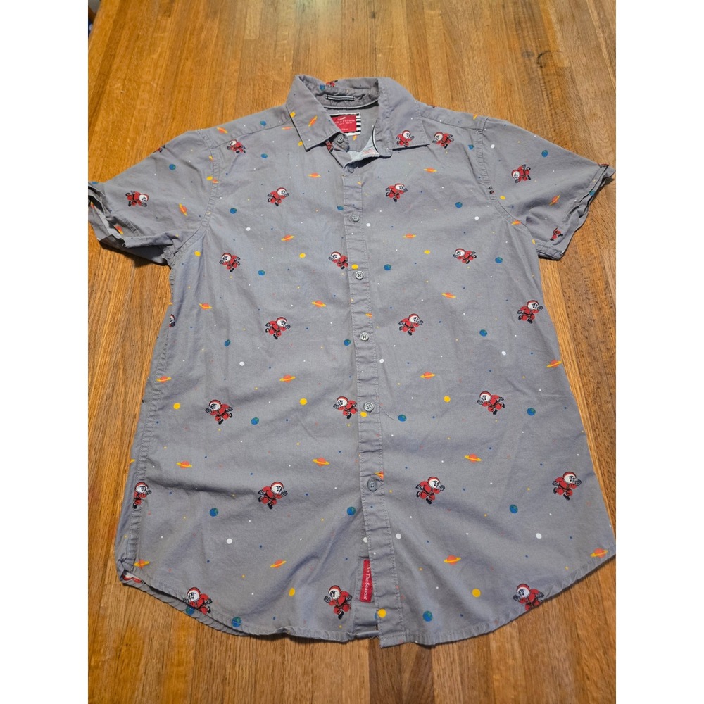 Denim & Flower Ricky Singh Men Small Gray Santa Space Astronaut‎ Button Up
